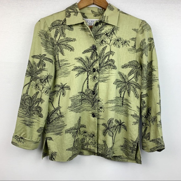 Jessica Howard Tops - Jessica Howard 100% Linen Palm Beaded Button Up